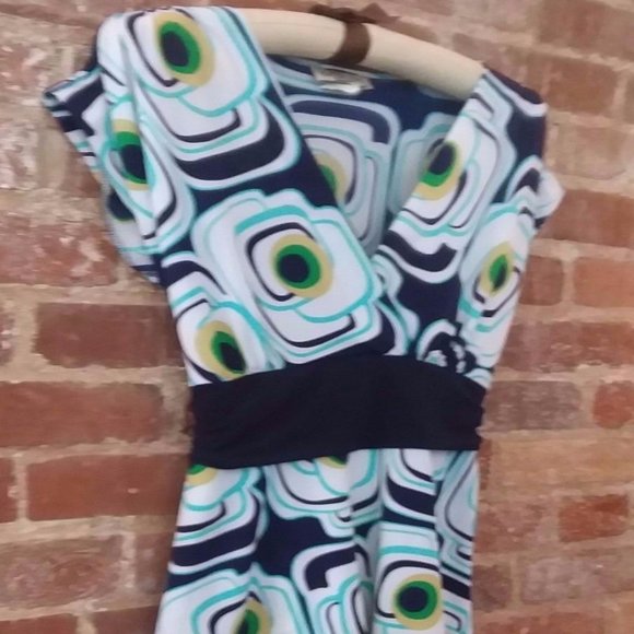 M.K.M DESIGNS Blue & White Multicolor Sleeveless Blouse Shirt Top Tunic Women S - Picture 2 of 14